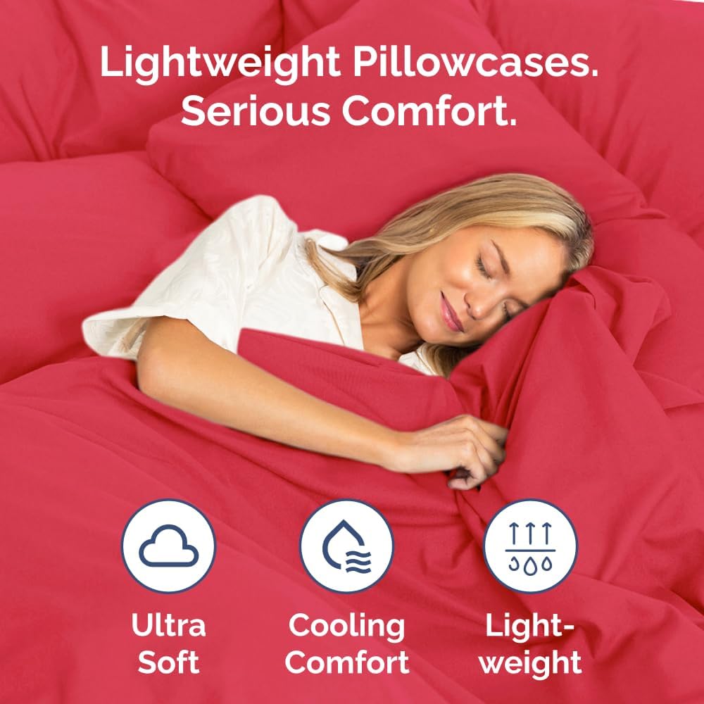 Skiennix Queen Pillow Cases Set of 2 - Ultra Soft Hotel Quality Covers - Wrinkle Free & Fade Resistant - Red