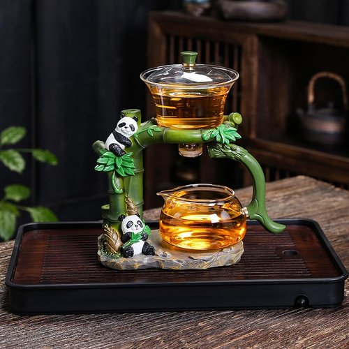Magnetic TeaPot Automatic Drip Glass Teapots Lazy Kungfu Tea Infuser Panda Heat-Resistant Tea Maker Set
