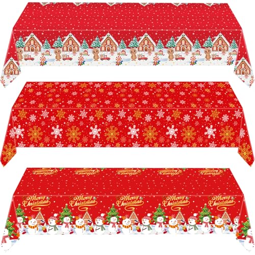 Christmas-Red Plastic Tablecloth 54x108 Inch - Festive Holiday Decor