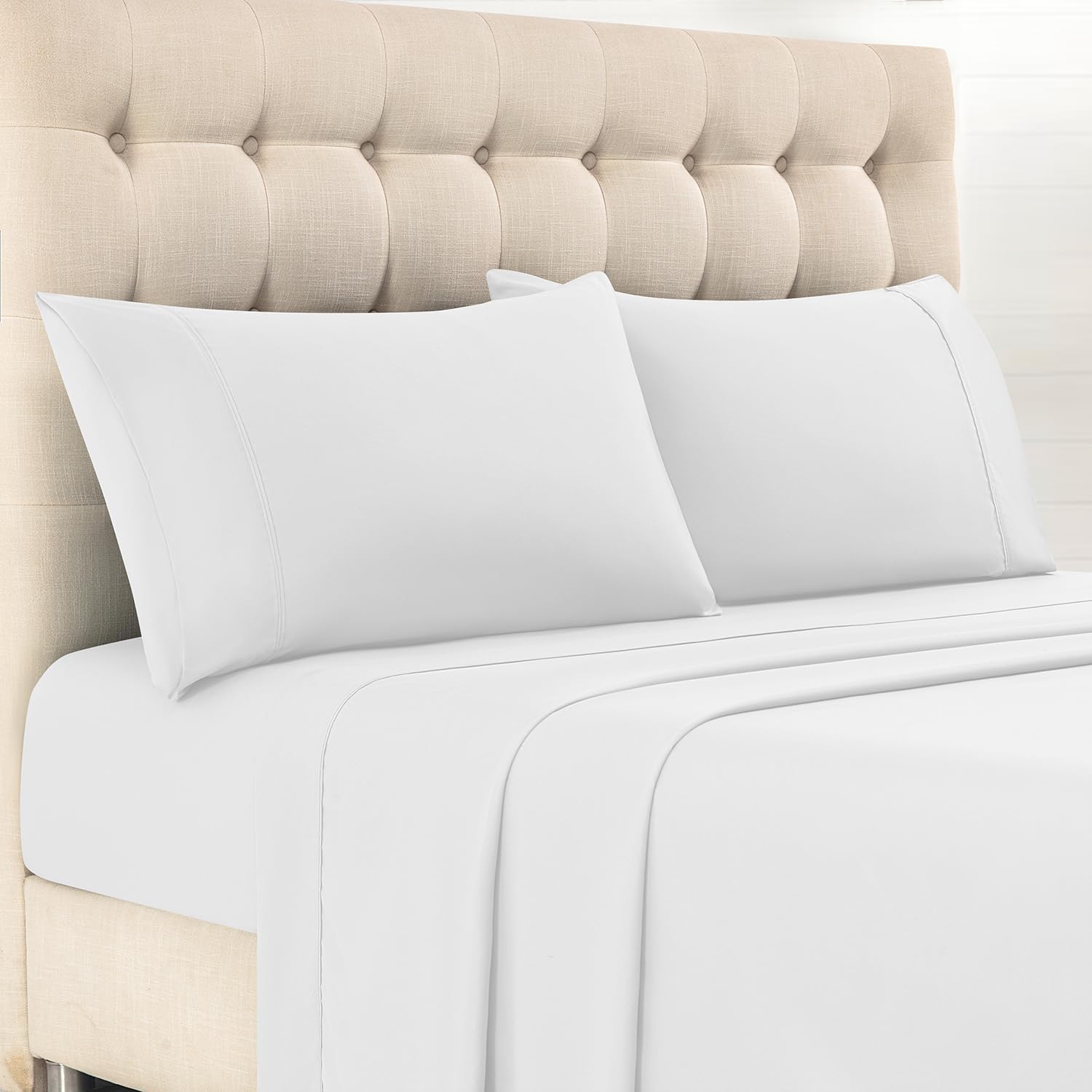 Skiennix Full Sheet Set - 4 Piece Soft Microfiber Bed Sheets, Deep Pocket, Hotel Luxury | White