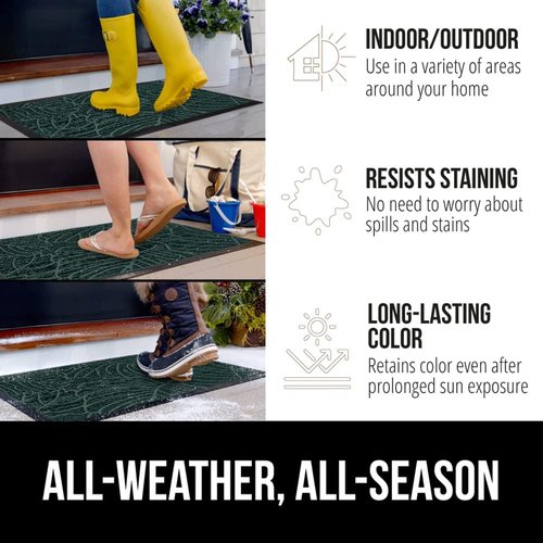GORILLA GRIP Waterproof All-Season WeatherMAX Doormat - 34x58 Natural Rubber, Stain & Fade Resistant, Easy Clean Green Palm