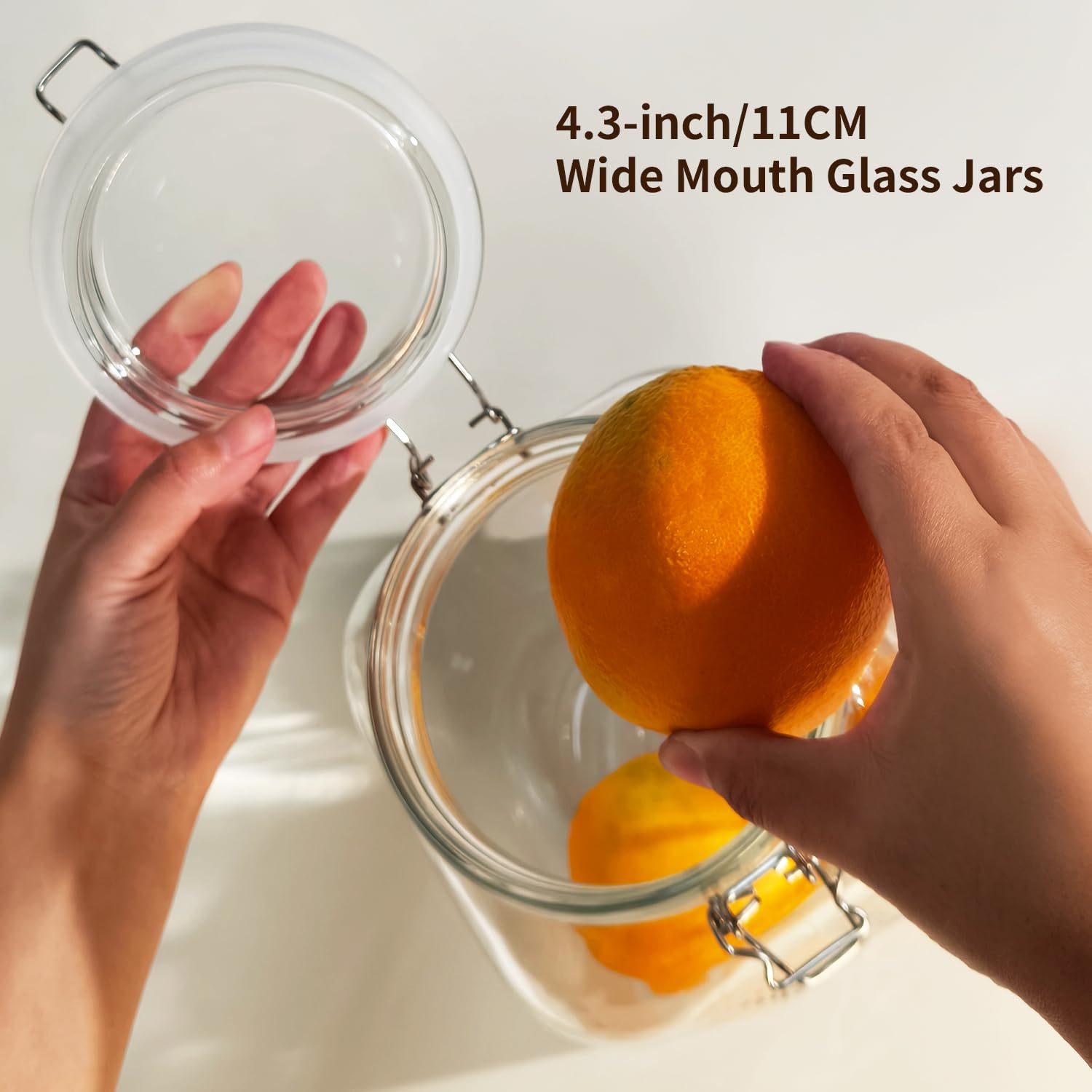 ZALSSKE 1.1 Gallon Large Glass Food Storage Jars with Airtight Lids,Set of 2 Square Wide Mouth Airtight Glass Storage Container,135oz Kitchen Mason Jar with Measurement Mark,for Flour Sugar Canning.