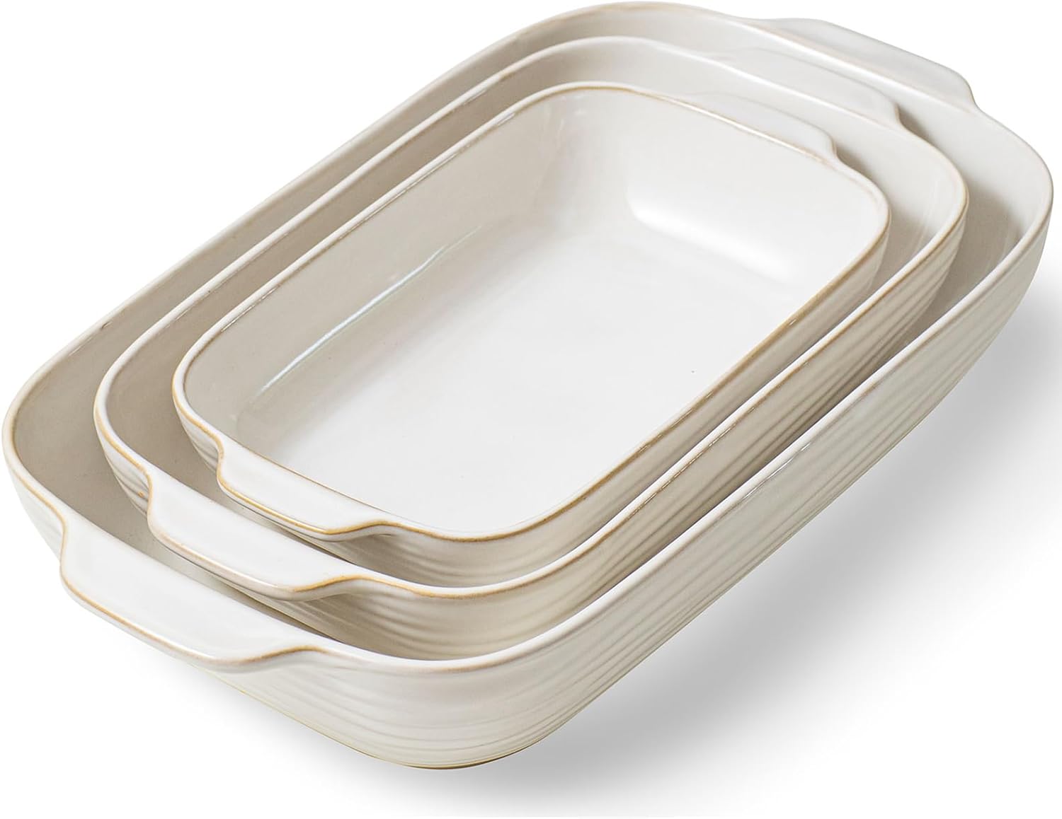 Regine Switzerland Baking Dish Set - Ceramic Casserole Dishes for Oven | 3-Piece Rectangular Bakeware in Arctic White