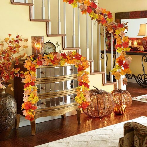 SITUMEIZI 2 Pack Fall Garland 13Ft Fall Leaf Garland for Thanksgiving Fireplace Party Decor Autumn Leaves Garlands for Autumn Decorations