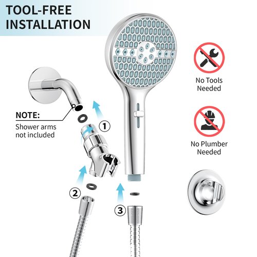 High Pressure Handheld Shower Head, 9 Spray Modes Showerhead with Power Wash, 71" Extra Long Hose, Adjustable Shower Bracket, Leakproof Design, Easy Install, Chrome Finish