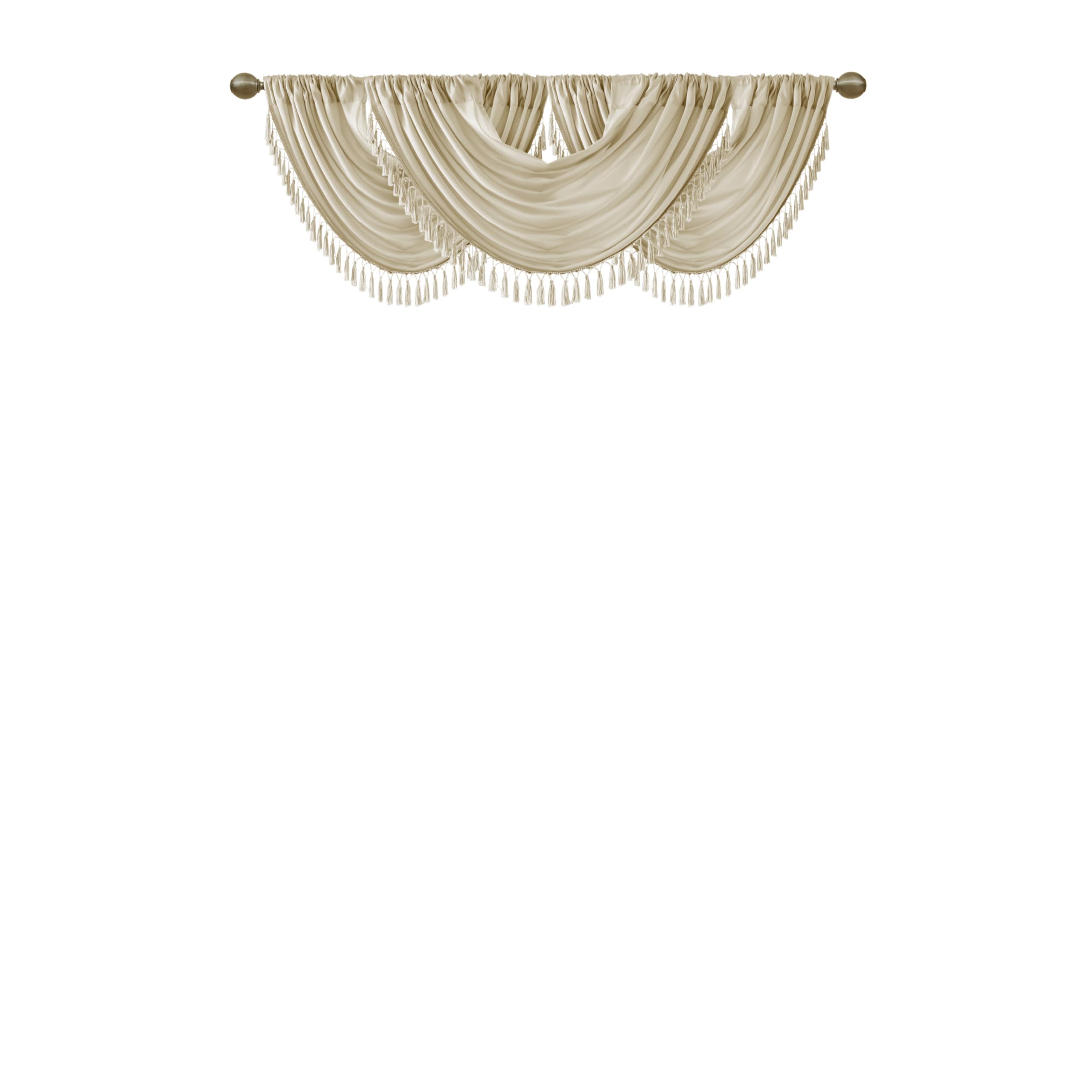 Madison Park Elena Waterfall Embellished Rod Pocket Valance , Faux Silk Valances for Window , 38X46" , Champagne