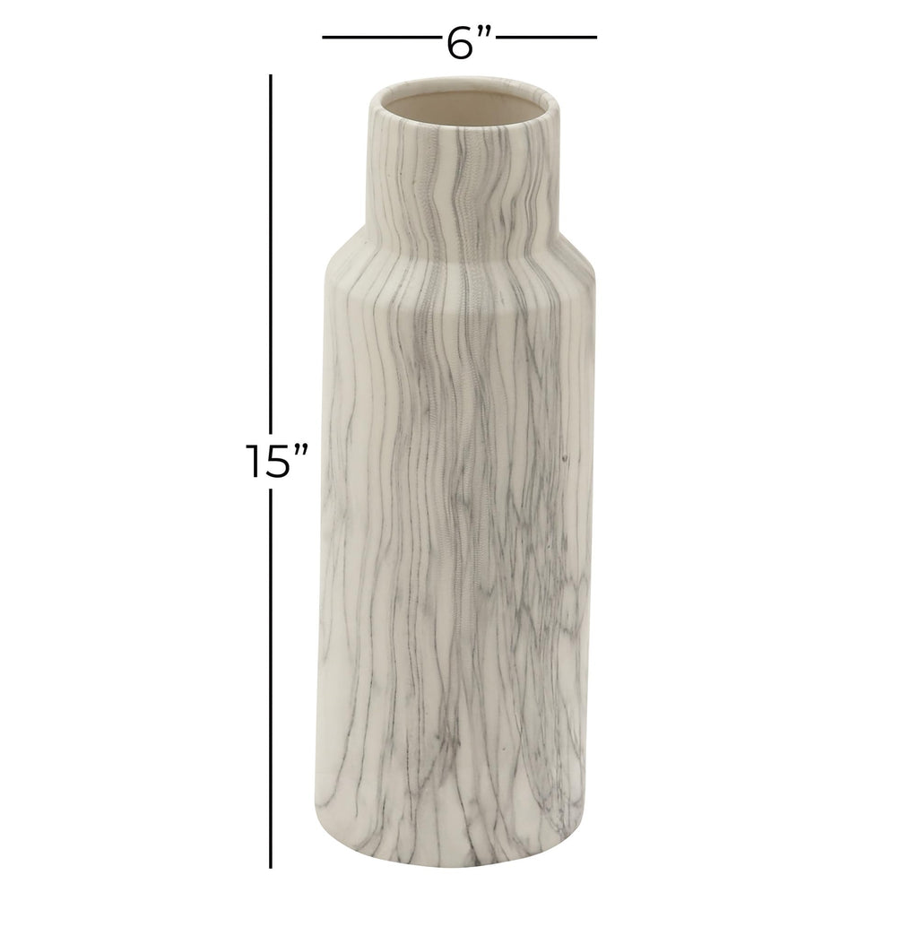 Deco 79 Ceramic Decorative Vase Faux Marble Centerpiece Vase, Flower Vase for Home Decoration 6" x 6" x 15", White