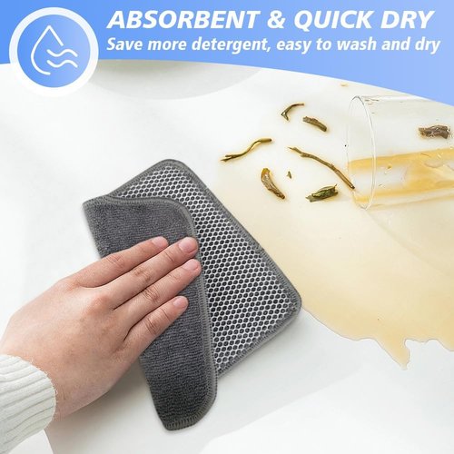 KinHwa Microfiber Dish Cloths - Absorbent & Quick Dry Kitchen Washcloths | 9 Pack (Gray, 7"x7")