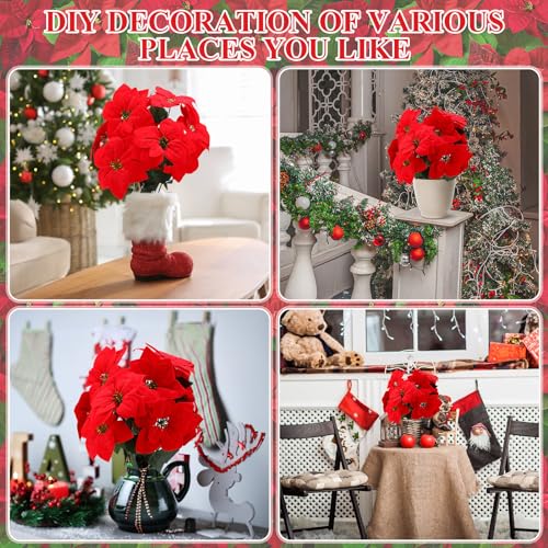 Artificial Christmas Poinsettia Bundle 18 Inch 5 Heads - Red Holiday Decor - Variation of 18