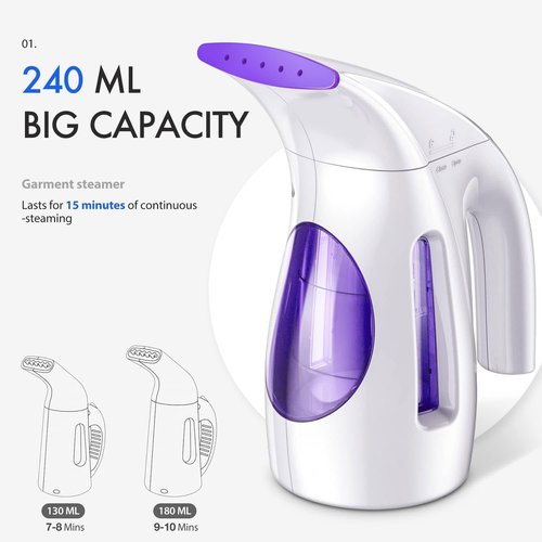 HiLIFE Portable Handheld Clothes Steamer - 240ml Capacity, 700W Power, Wrinkle Removal | Purple