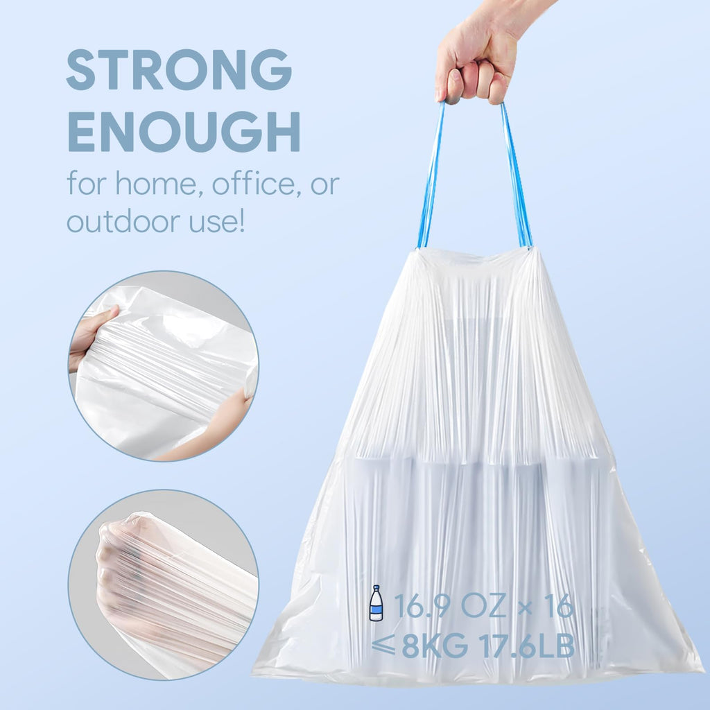 4 Gallon Small Trash Bags, Drawstring 4 Gallon Garbage Bags, Tear-Free Separated Unscented White Small Trash Bags Plastic Wastebasket Liners for Bathroom Toilet Home Office and Bedroom, 80 Count