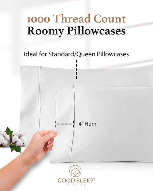 Egyptian Cotton Pillowcases Set of 4 | 1000 TC Silky Soft Hotel-Quality White Pillow Covers