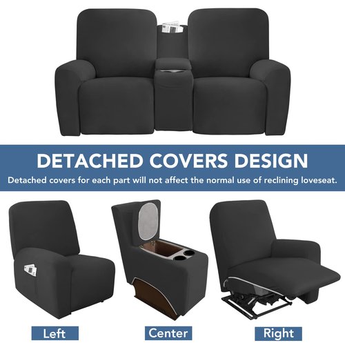 Easy-Going Stretch Recliner Loveseat Cover with Center Console Sofa Slipcover Soft Fitted Fleece 2 Seats Couch with Holder and Storage Washable Furniture Protector Dark Gray