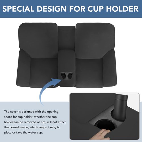 Easy-Going Stretch Recliner Loveseat Cover with Center Console Sofa Slipcover Soft Fitted Fleece 2 Seats Couch with Holder and Storage Washable Furniture Protector Dark Gray
