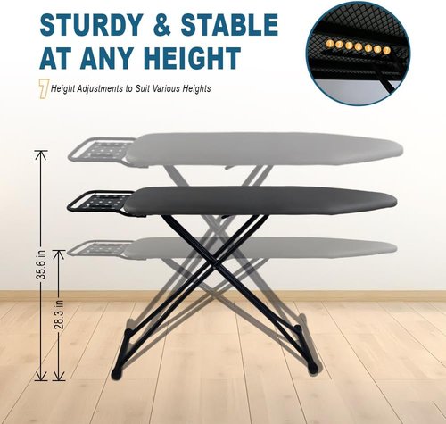 Ironing Board - Full Size Heat Resistant Cover with Ultra Thick Padding | Adjustable Height, Non-Slip Design (58"x15")