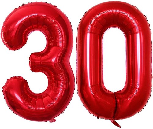 GOER Jumbo 30 Inch Red Foil Balloons - Perfect for 30th Birthday Party Decorations & Anniversaries