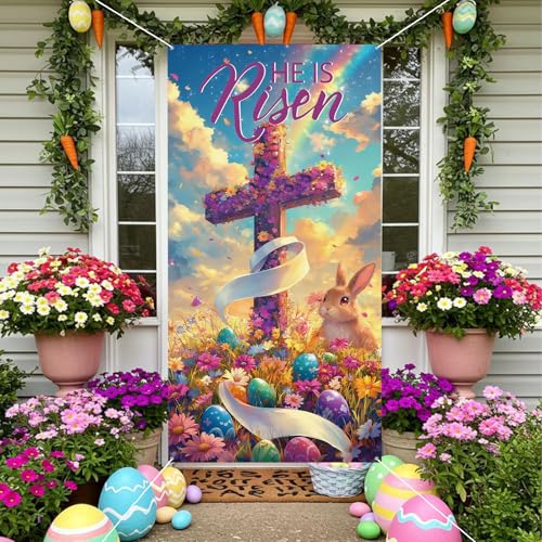 Easter Door Cover - 71x35 Inch Bunny & Egg Decoration Banner