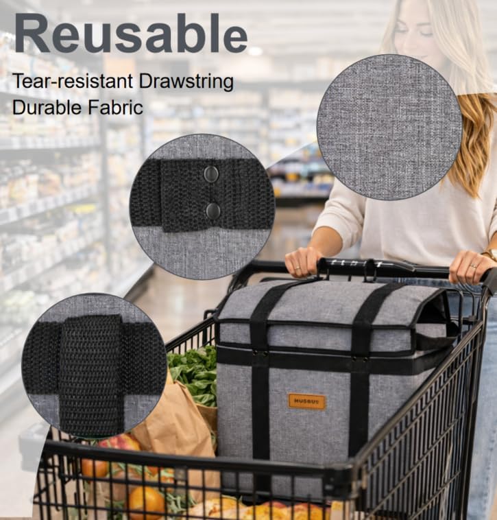 Musbus Insulated Grocery Tote Bag - Reusable, Foldable Cooler with Lid, 30L Capacity, Water-Resistant