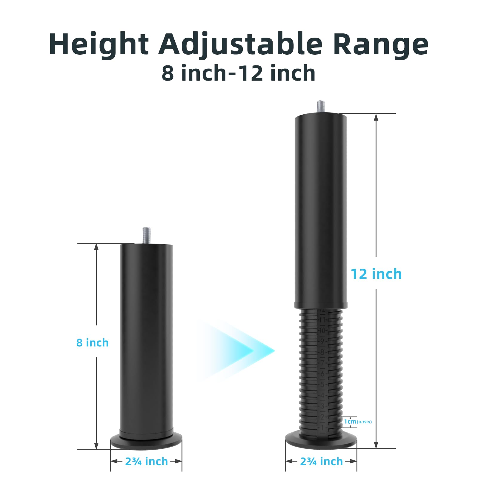 Yireehome Adjustable 8-12 inch Bed Legs Metal Replacement Heavy Duty Leg M8 M10 Thread 6Pcs Support Leg for Adjustable Bed Frame, Sofa, Cupboard, Desk