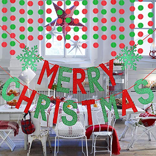 Christmas Banner Garland - Red and Green Merry Christmas Party Decor