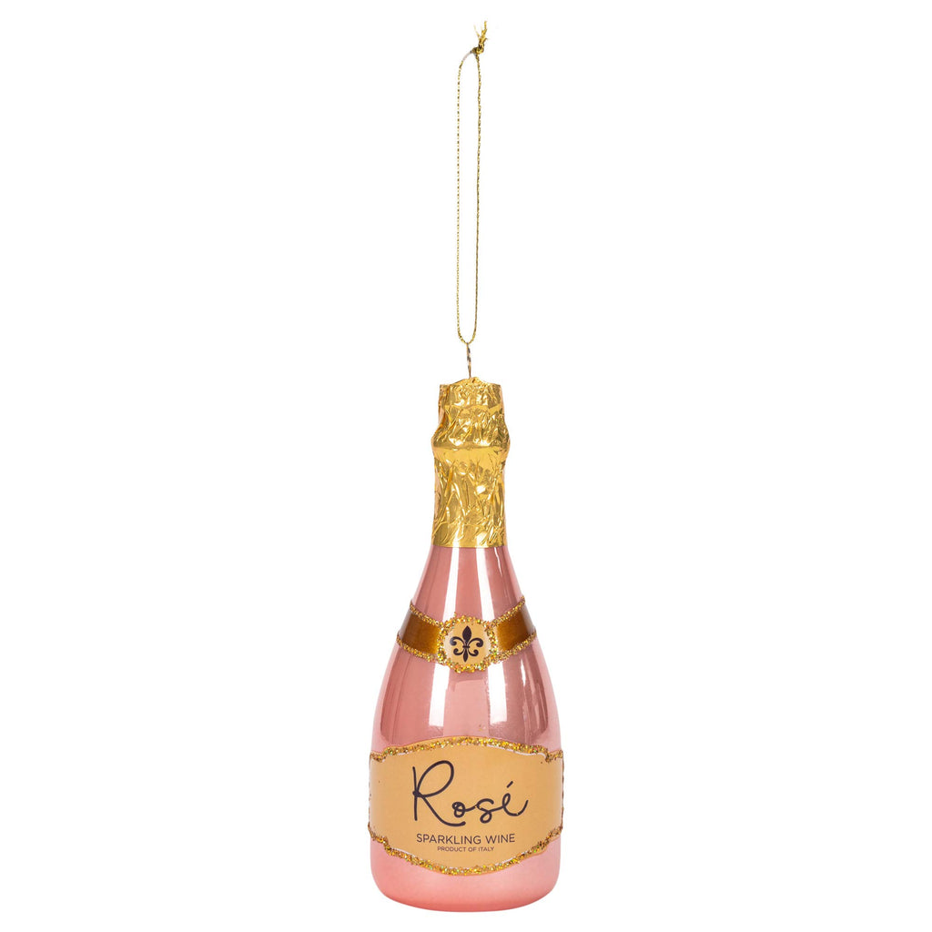 Raz 4052892 Christmas Catalog Rose Sparkling Wine Hanging Ornament, 6-inch Height, Glass