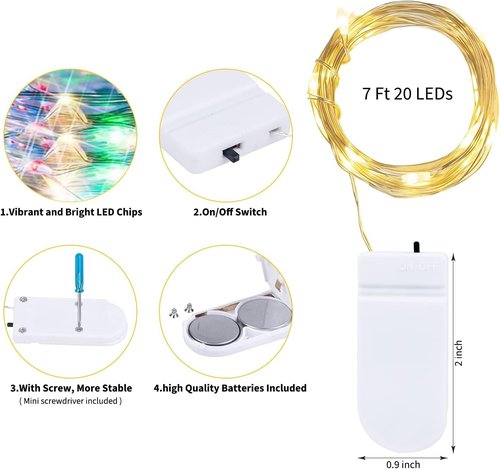 Brightown 12 Pack Fairy Lights - 20 LED Waterproof Battery Operated Micro Lights for Christmas Decor & DIY Crafts