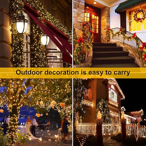 200 LED Battery Operated Christmas String Lights 8 Modes Warm White - Green Wire - 2 Pack