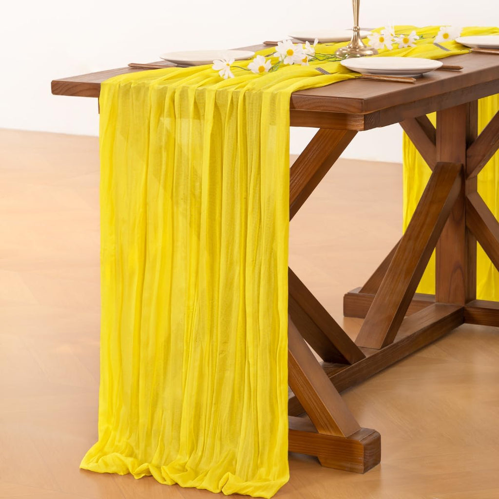 Socomi Cheesecloth Table Runner - 120 Inch Yellow Spring Boho Rustic Style for Weddings & Events