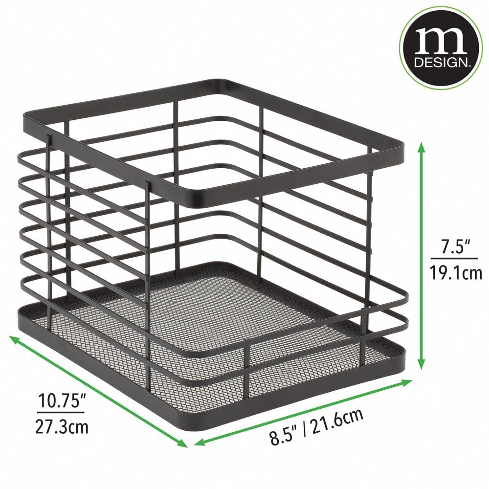mDesign Stacking Wire Baskets Food Organizer Storage Metal Basket with Open Front for Kitchen Cabinet, Pantry, Cupboard, and Shelves - Organize Fruits, Snacks, and Vegetables - 2 Pack - Matte Black