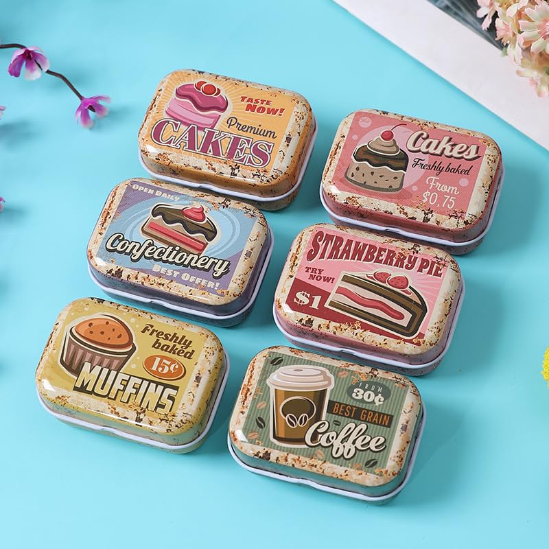 8-Pack Mini Tin Storage Boxes with Hinged Lids - Vintage Metal Organizers
