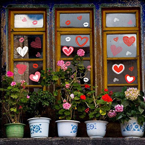 Valentine's Day Heart Window Clings - 5 Sheets Reusable Decor