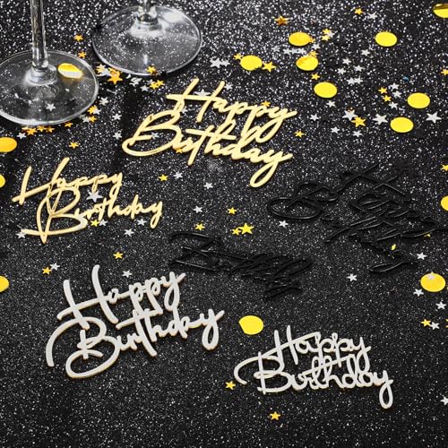 24-Piece Happy Birthday Acrylic Cake Topper Set - Gold, Black, Silver