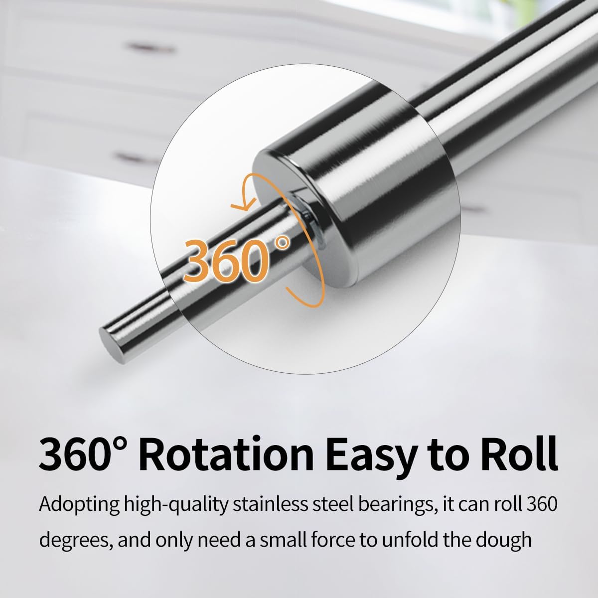 Skiennix 17-Inch Stainless Steel Rolling Pin - Smooth Baking Tool for Pizza, Dough & Cookies