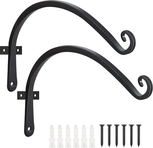 Feed Garden 12-Inch Decorative Hanging Plant Brackets - 2 Pack Wall Hooks for Outdoor Use | Black