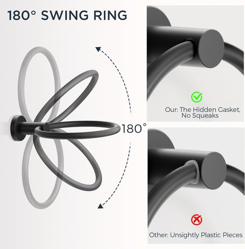 FORIOUS Bathroom Accessories Set - SUS304 Stainless Steel Toilet Paper Holder, Towel Ring & Hooks | Matte Black