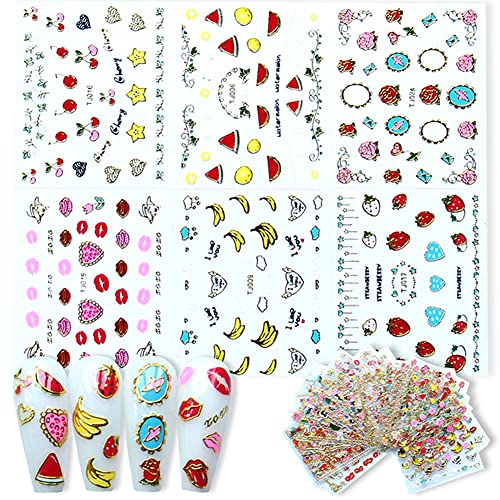 30 Sheets Valentine's Day Nail Stickers 3D Gold Heart Flower Decals