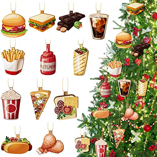 Christmas Food Ornaments Set - 48 Wooden Hanging Xmas Tree Decorations - Food Variation