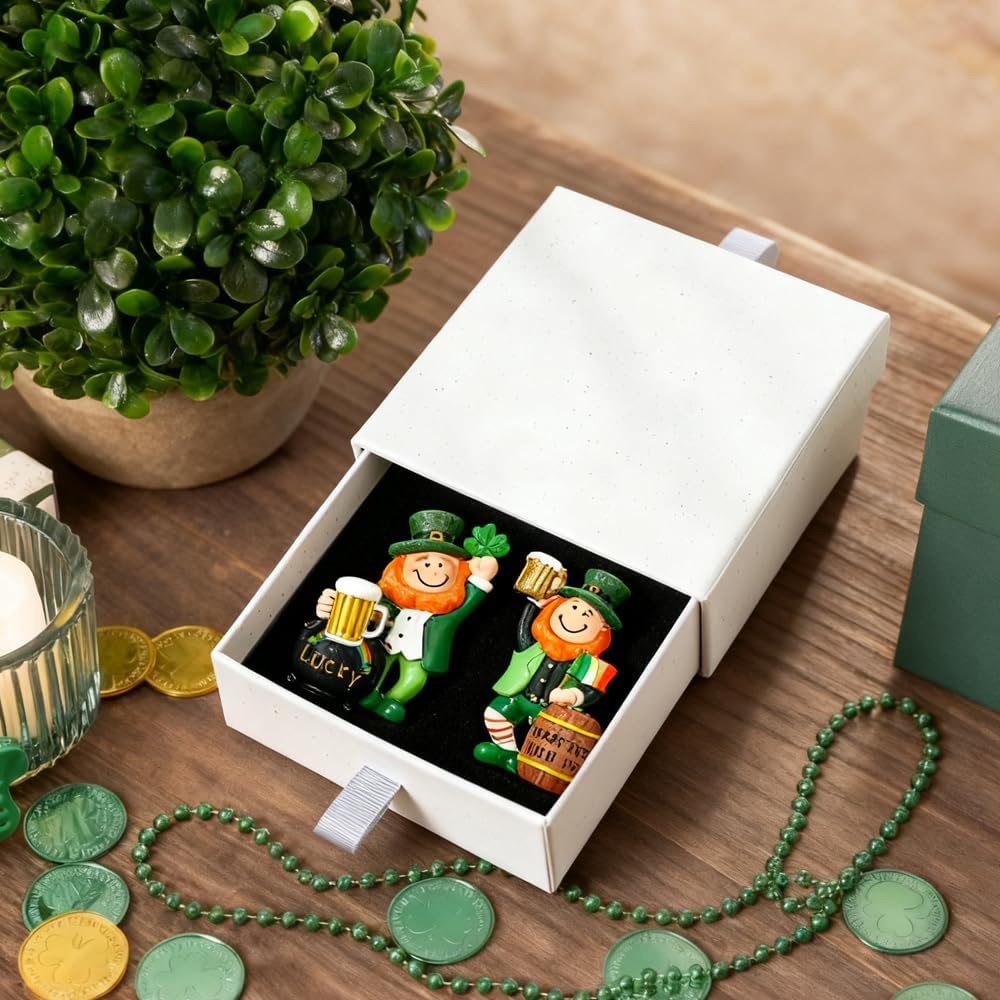 Skiennix St. Patrick's Day Gnome Figurines - 2 Pcs Leprechaun Home Decor for Spring | Indoor Table Display