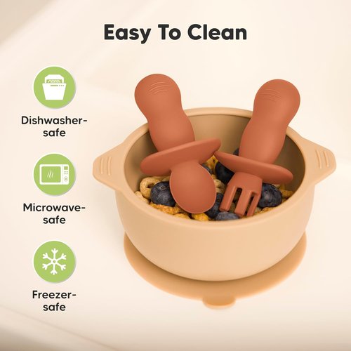 KeaBabies Silicone Baby Spoons & Forks Set - 4-Pack Utensils for Self-Feeding, BPA-Free, Terracotta