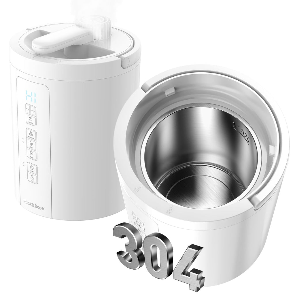 3L Stainless Steel Humidifier for Bedroom, Warm Mist Humidifiers Easy Clean, Steam Humidifier for Living Room, Whisper-Quiet and Filterless, with Sleep Mode and Timer, Auto-off Setting