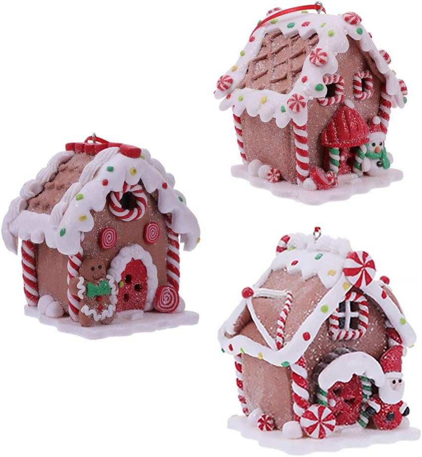 Toyvian Gingerbread House Ornaments - LED Christmas Village Decor with Santa & Snowman Figures | 3 Pcs Set
