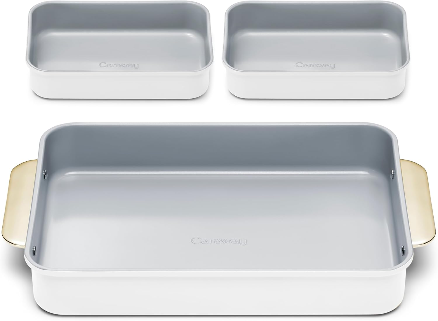 Caraway Nonstick Baking Pan Set - 2x 9" x 6.5" & 1x 9" x 13" - Non-Toxic Ceramic, Aluminized Steel - Ideal for Casseroles & Lasagna - White