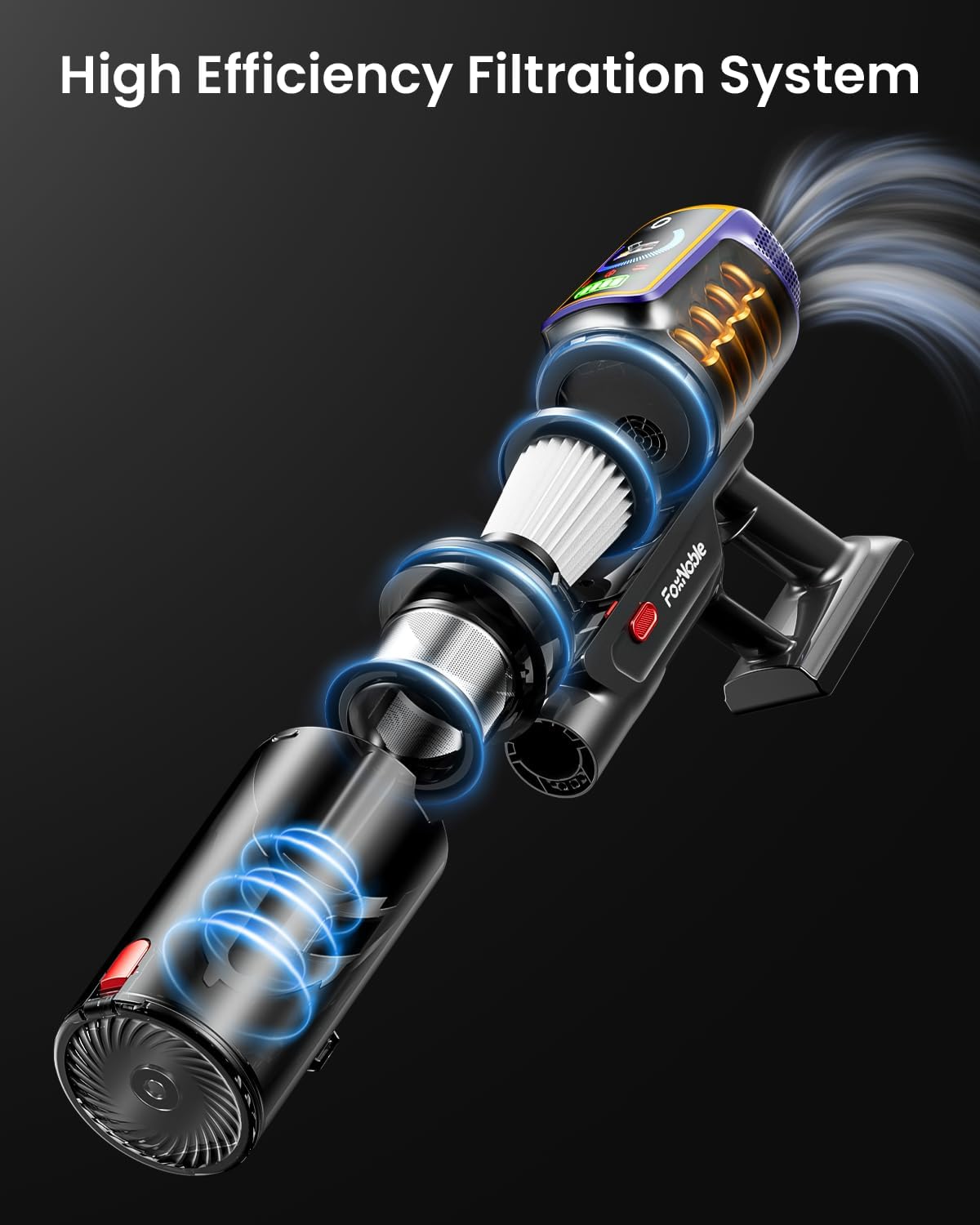 Skiennix Cordless Vacuum Cleaner - 55KPa Suction Power, 65 Minutes Runtime, LED Display | Ideal for Hardwood Floors & Pet Hair