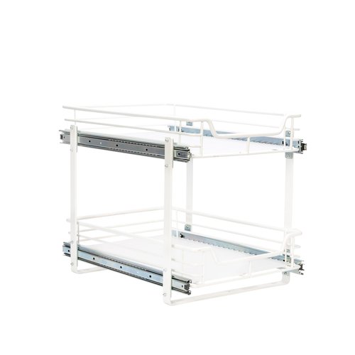 Household Essentials Glidez Multipurpose Paint-Finished Steel Pull-Out/Slide-Out Storage Organizer for Under Cabinet Use - 2-Tier Design - Fits Standard Size Cabinet or Shelf, White