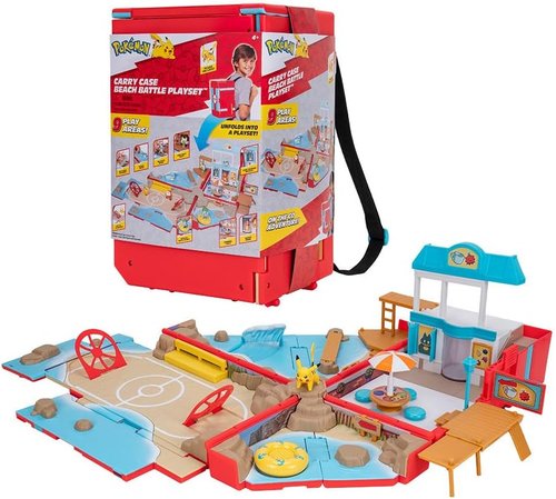 Jazwares Pokémon Carry Case - Portable Beach Battle Playset with Action Features & 2-Inch Pikachu Figure