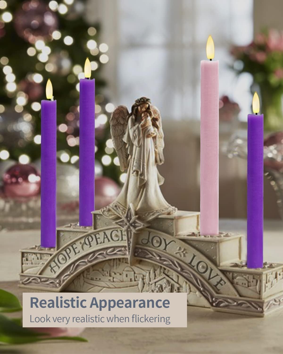 SHYMERY Flameless LED Taper Candles - Real Wax, Battery Operated, Remote Timer | Set of 4 Purple & Pink