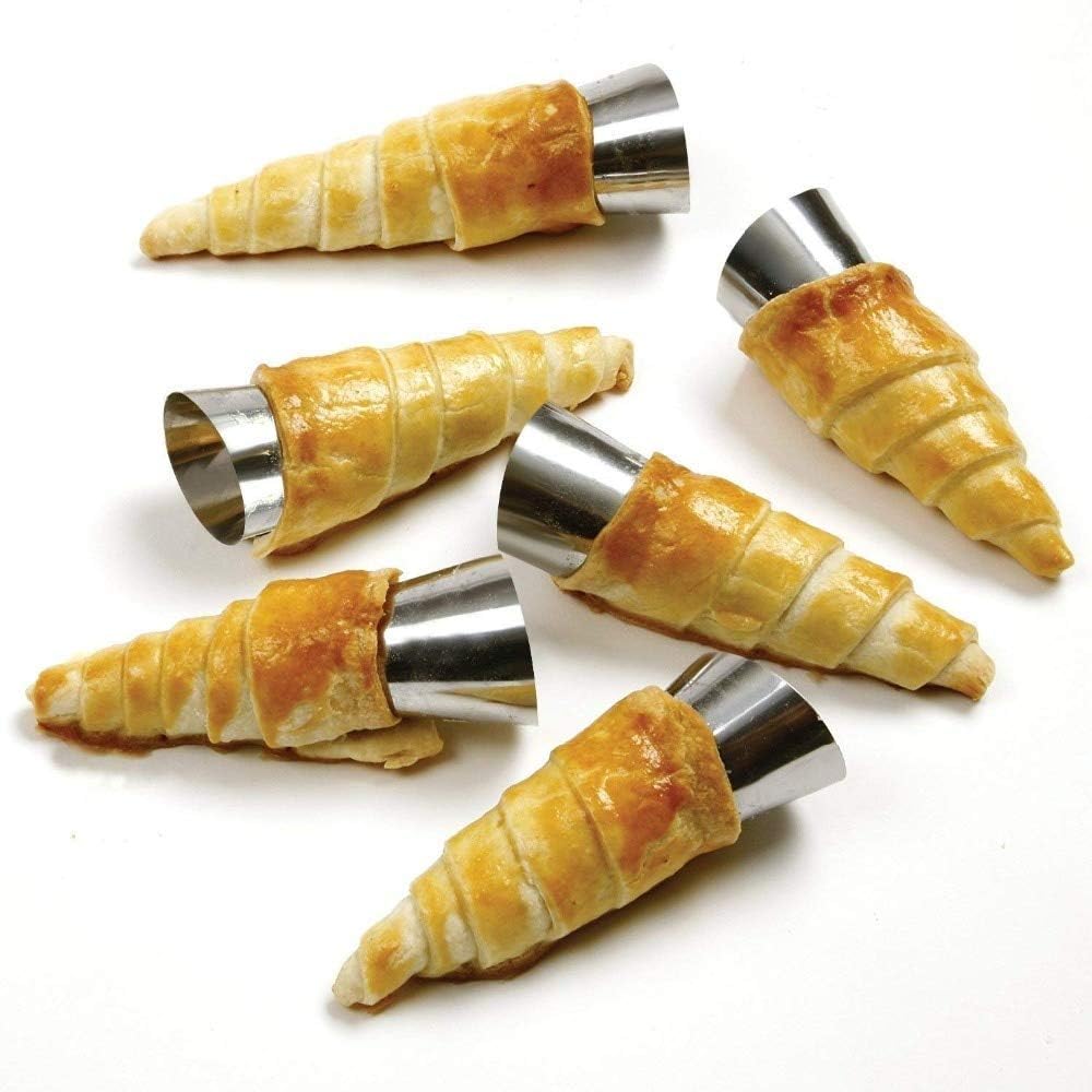 Skiennix 10-Pack Large Cream Horn Forms - Non-Stick 5-Inch Pastry Moulds for Croissants & Desserts