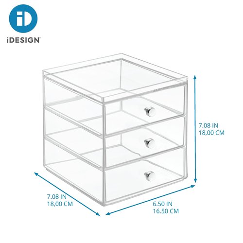 Clarity Cosmetic Organizer for Vanity Cabinet to Hold Makeup, Beauty Products - 3 Drawer, Clear