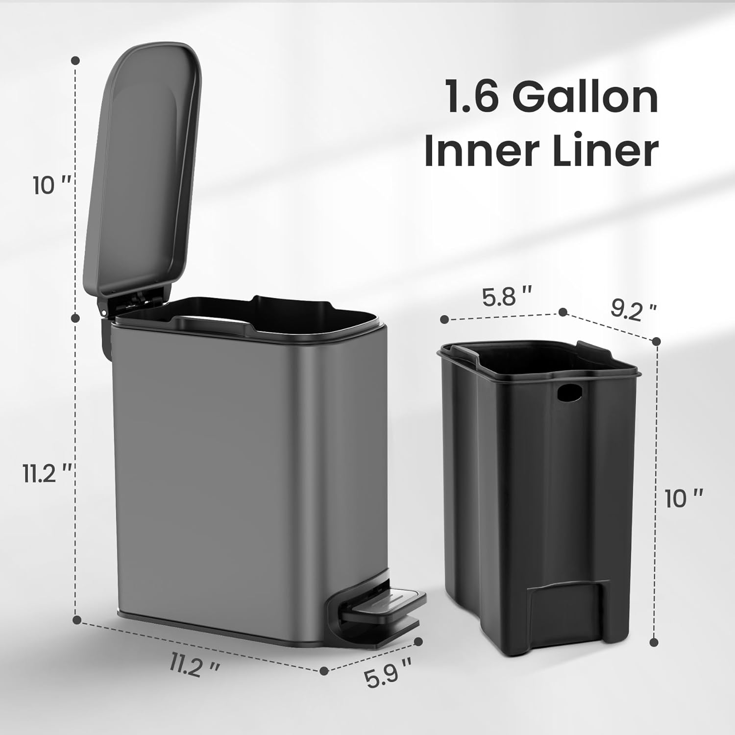 Cesun Stainless Steel Bathroom Trash Can - 6L Soft Close Lid & Step Pedal | Anti-Fingerprint Gray Finish