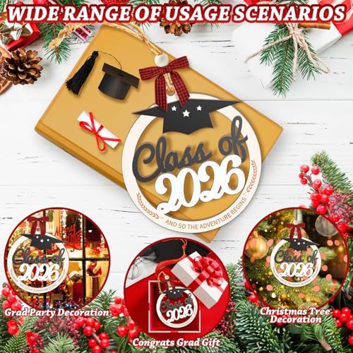 Class of 2026 Wooden Graduation Ornament with Red Plaid Bow